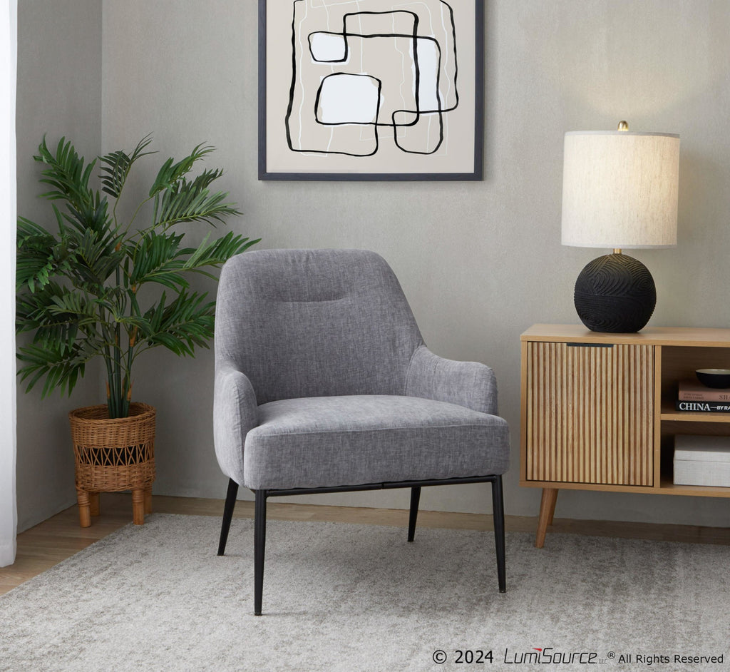 Marcel Accent Chair - Black Metal, Light Grey Fabric