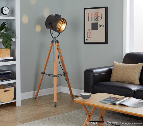 Ahoy Floor Lamp - Natural Wood, Antique Metal