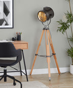 Ahoy Floor Lamp - Natural Wood, Antique Metal