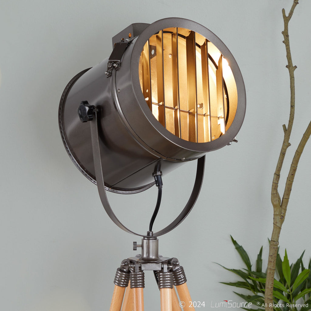 Ahoy Floor Lamp - Natural Wood, Antique Metal