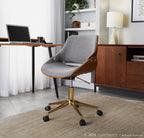 Fabrizzi Office Chair - Gold Metal, Walnut Wood, Grey Fabric