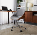 Fabrizzi Office Chair - Chrome Metal, Walnut Wood, Grey Fabric