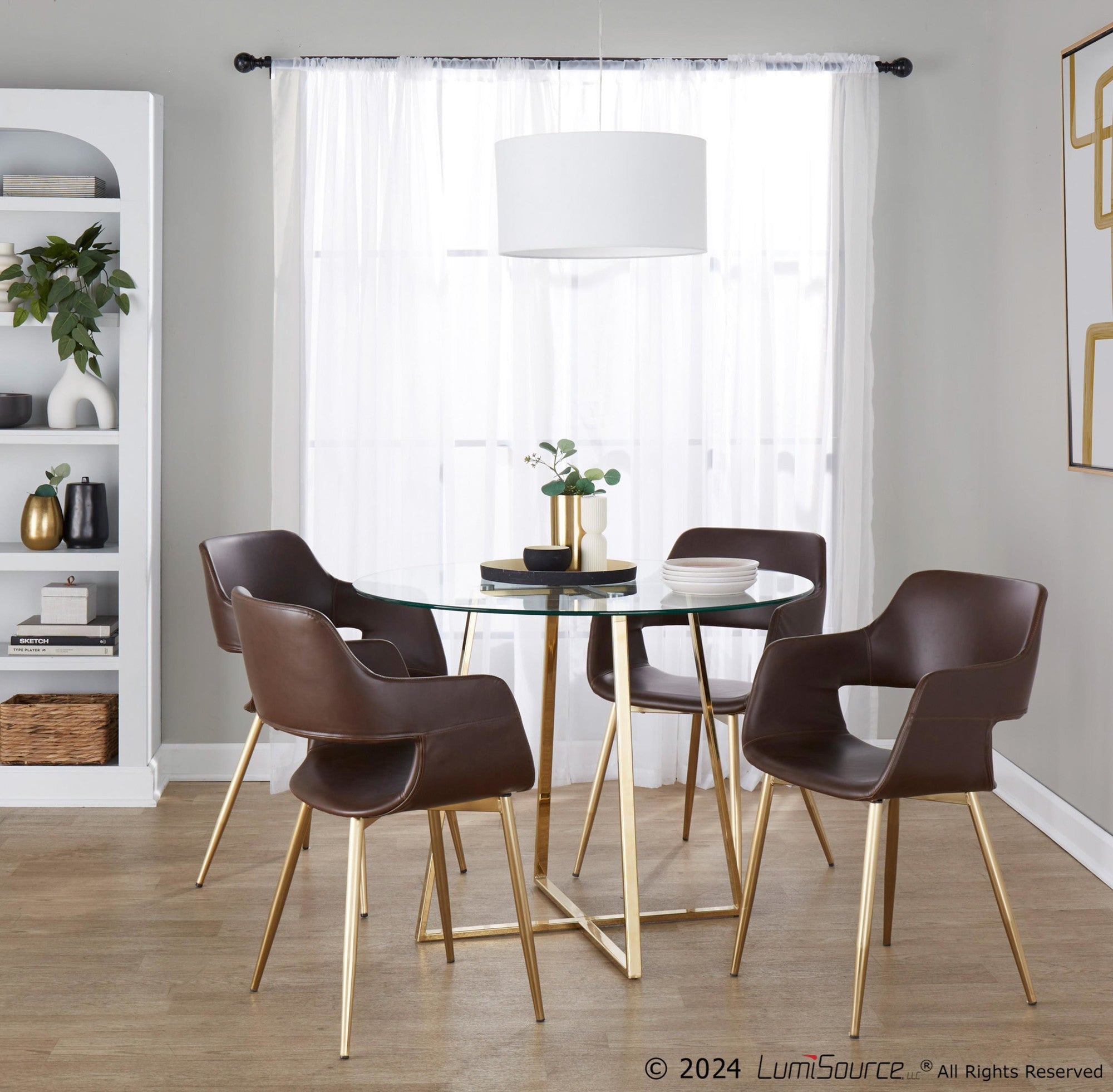Margarite Dining Chair - Set of 2 - Gold Metal, Espresso PU