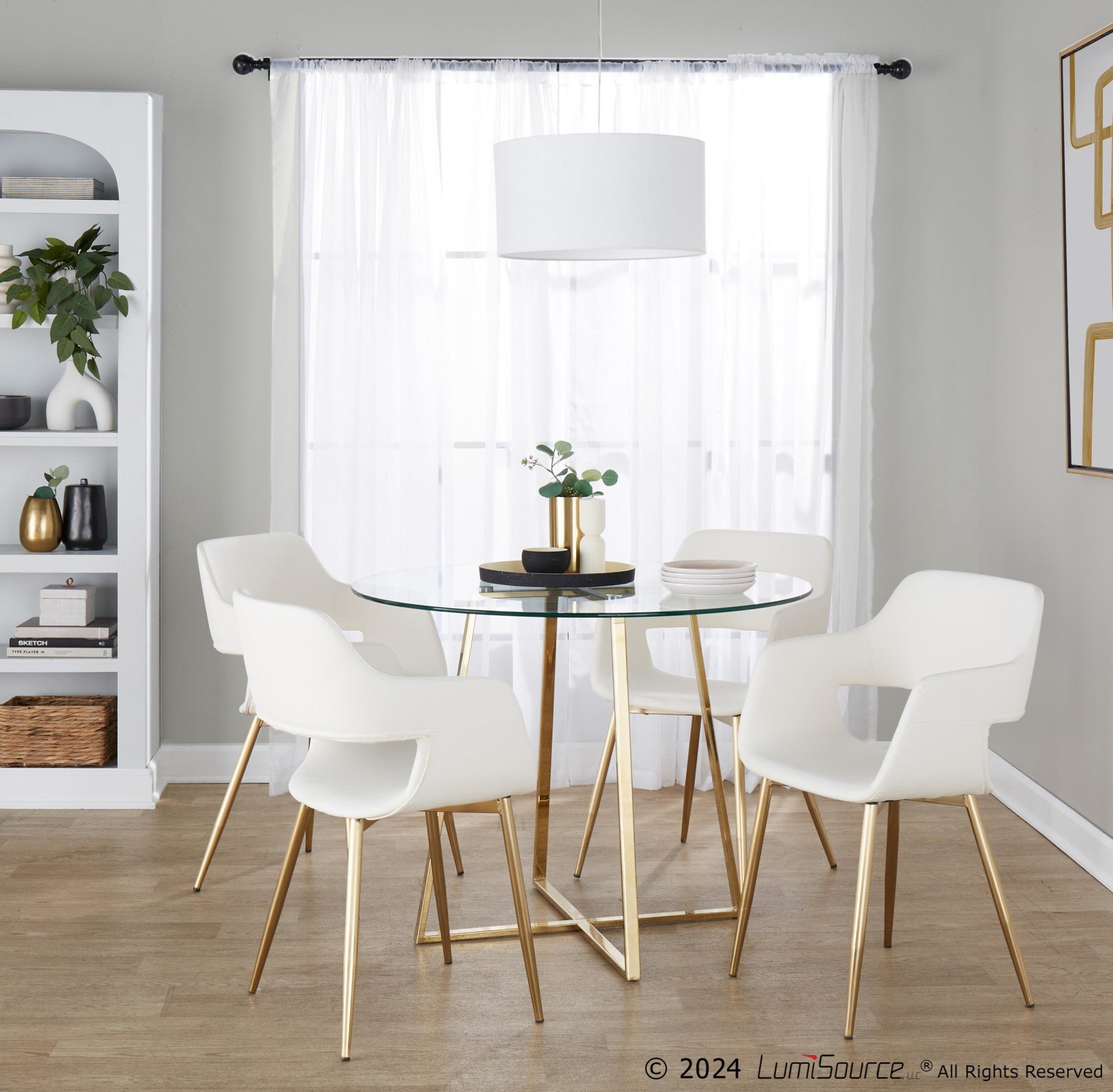 Margarite Dining Chair - Set of 2 - Gold Metal, White PU
