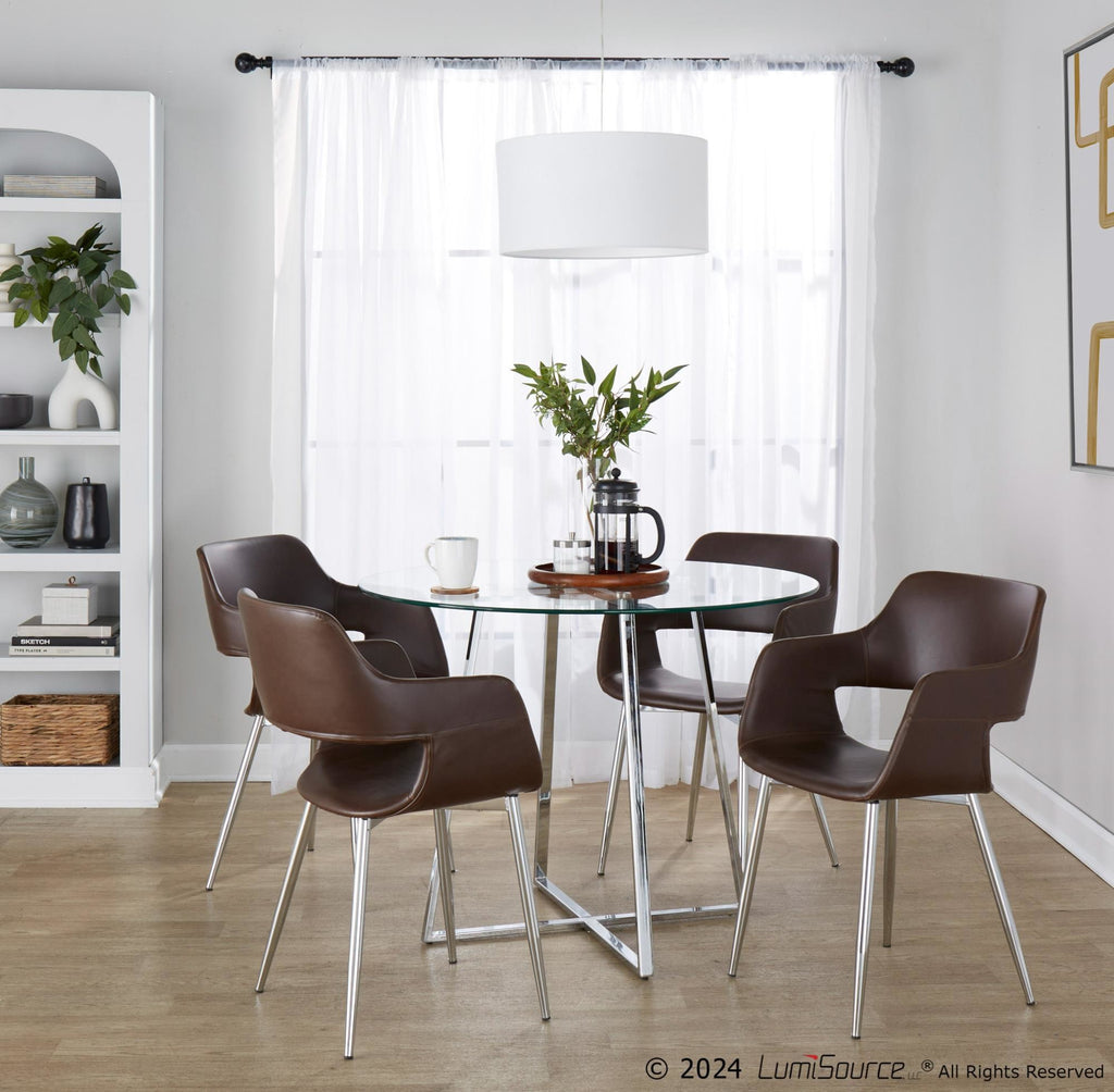 Margarite Dining Chair - Set of 2 - Chrome Metal, Espresso PU