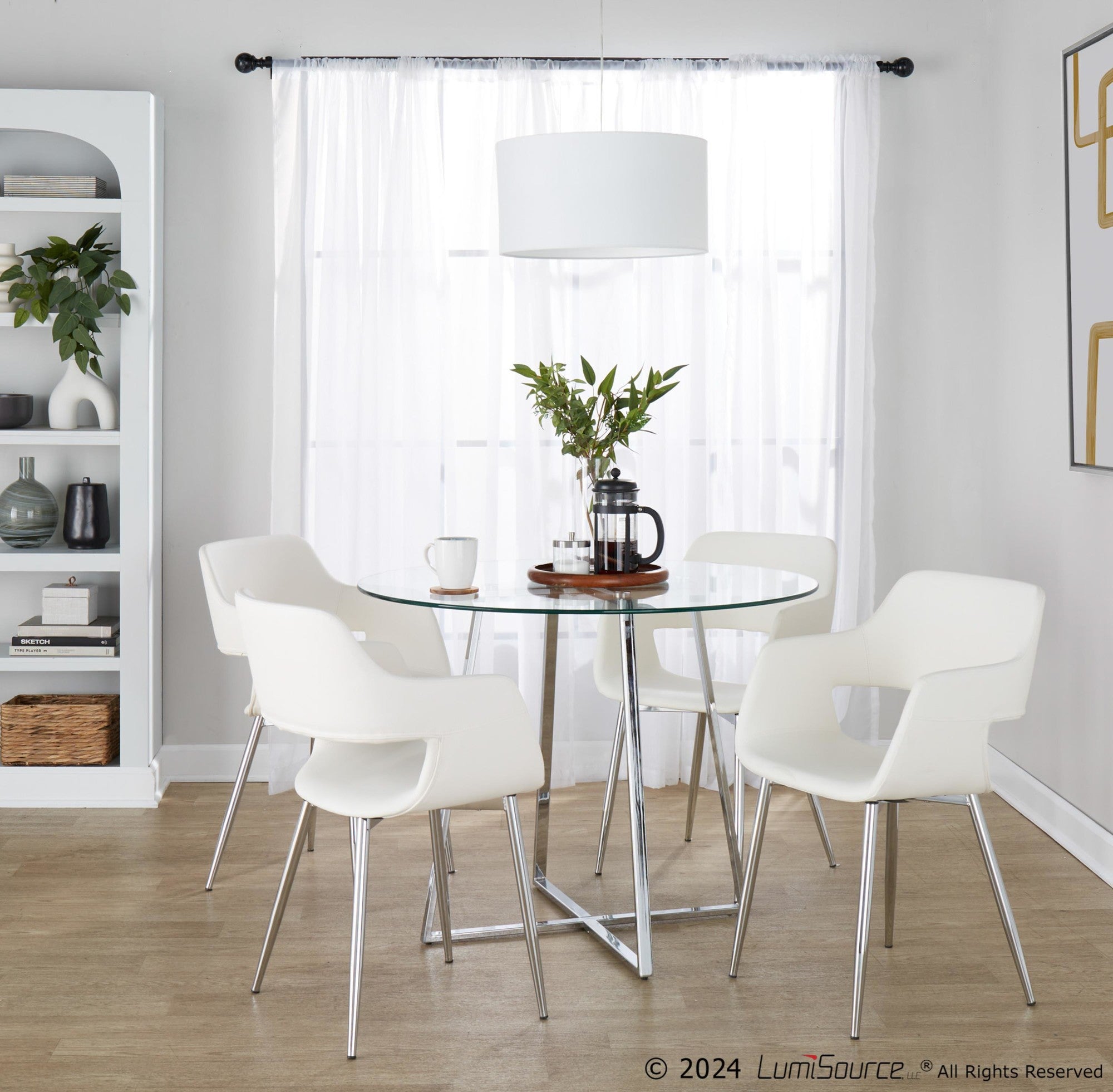 Margarite Dining Chair - Set of 2 - Chrome Metal, White PU