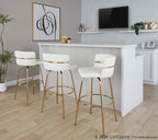 Cinch Claire 30" Fixed-Height Barstool - Set of 2 - Gold Metal, White PU