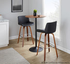 Santi 30" Fixed-Height Barstool - Set of 2 - Walnut Wood, Chrome Metal, Black PU