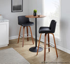 Santi 30" Fixed-Height Barstool - Set of 2 - Walnut Wood, Chrome Metal, Black PU