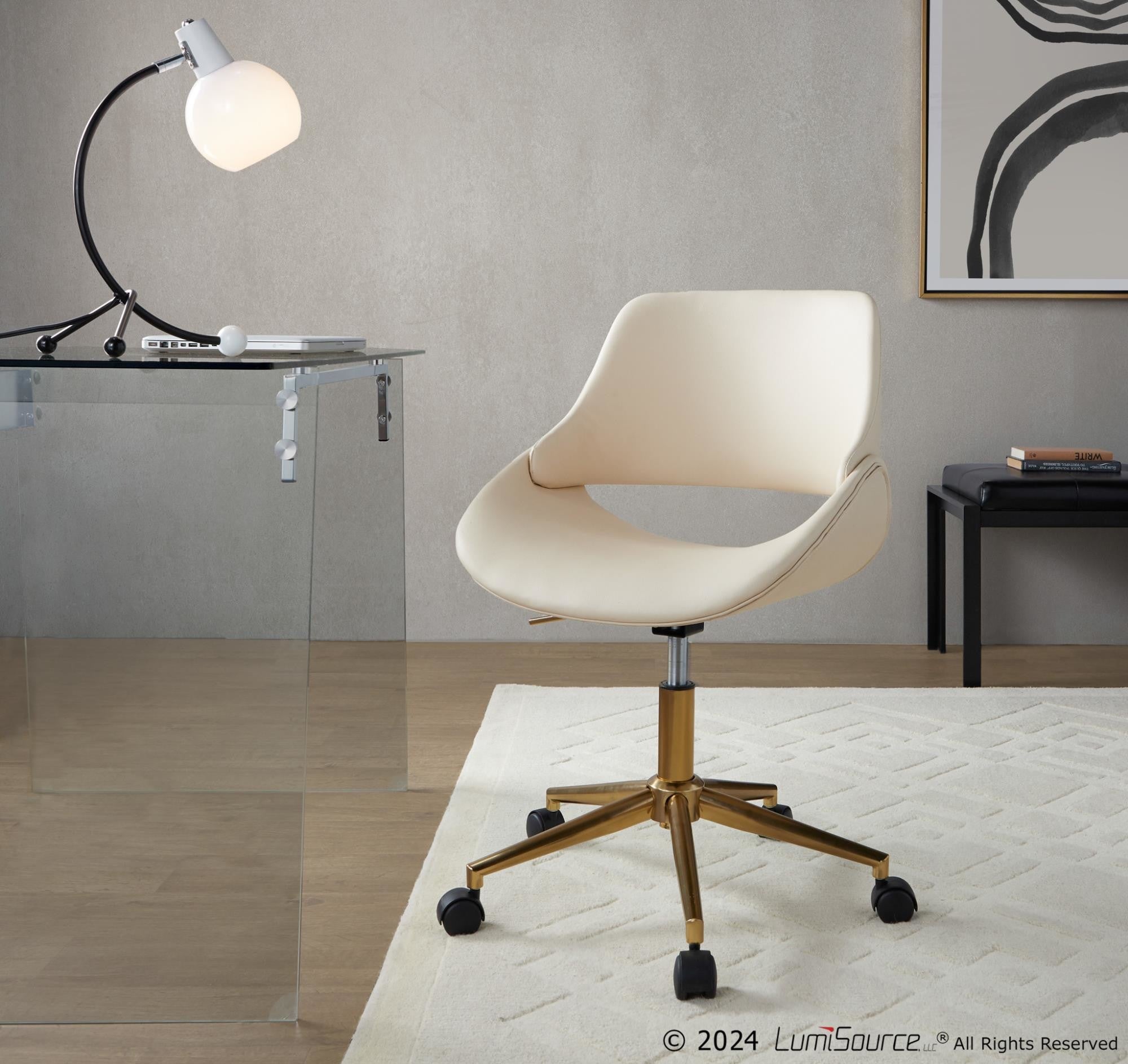 Fabrico Office Chair - Gold Metal, Cream PU