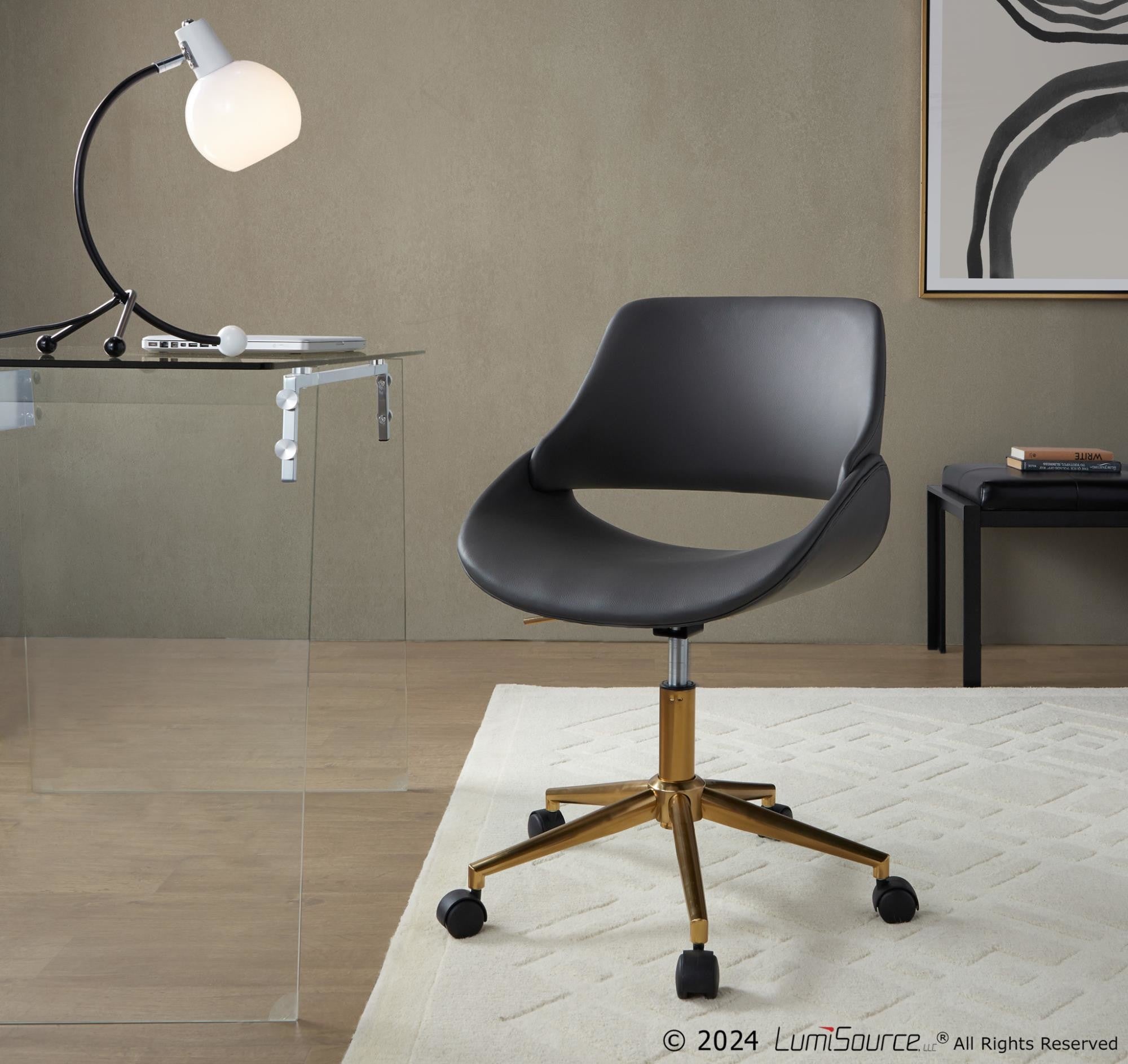 Fabrico Office Chair - Gold Metal, Grey PU