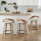 Grotto 26" Fixed-Height Counter Stool - Set of 2 - Whitewashed Wood, Black Metal, Oat Fabric