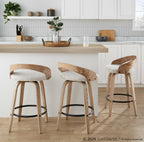 Grotto 26" Fixed-Height Counter Stool - Set of 2 - Whitewashed Wood, Black Metal, Oat Fabric