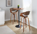 Symphony 30" Fixed-Height Barstool - Set of 2 - Walnut Wood, Chrome Metal, Espresso PU