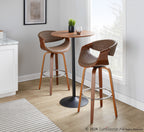 Symphony 30" Fixed-Height Barstool - Set of 2 - Walnut Wood, Chrome Metal, Espresso PU