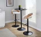 Grotto Adjustable Barstool - Black Metal, Whitewashed Wood, Oat Fabric
