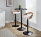 Grotto Adjustable Barstool - Black Metal, Whitewashed Wood, Oat Fabric