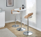 Grotto Adjustable Barstool - Chrome Metal, Whitewashed Wood, Oat Fabric