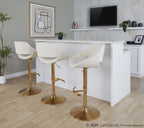Fabrico Adjustable Barstool - Set of 2 - Gold Metal, Cream Noise Fabric