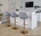 Fabrico Adjustable Barstool - Set of 2 - Gold Metal, Grey Noise Fabric