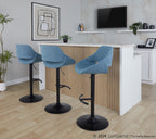 Fabrico Adjustable Barstool - Set of 2 - Black Metal, Blue Noise Fabric