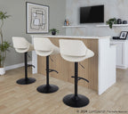 Fabrico Adjustable Barstool - Set of 2 - Black Metal, Cream Noise Fabric