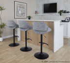 Fabrico Adjustable Barstool - Set of 2 - Black Metal, Grey Noise Fabric