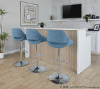 Fabrico Adjustable Barstool - Set of 2 - Chrome Metal, Blue Noise Fabric
