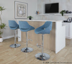 Fabrico Adjustable Barstool - Set of 2 - Chrome Metal, Blue Noise Fabric