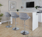Fabrico Adjustable Barstool - Set of 2 - Chrome Metal, Grey Noise Fabric