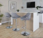 Fabrico Adjustable Barstool - Set of 2 - Chrome Metal, Grey Noise Fabric