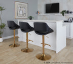 Fabrico Adjustable Barstool - Set of 2 - Gold Metal, Black PU