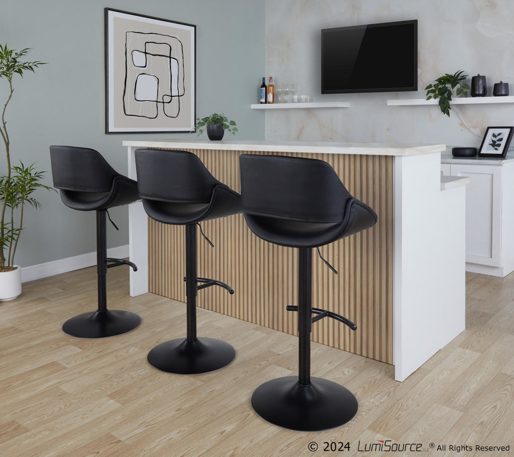 Fabrico Adjustable Barstool - Set of 2 - Black Metal, Black PU