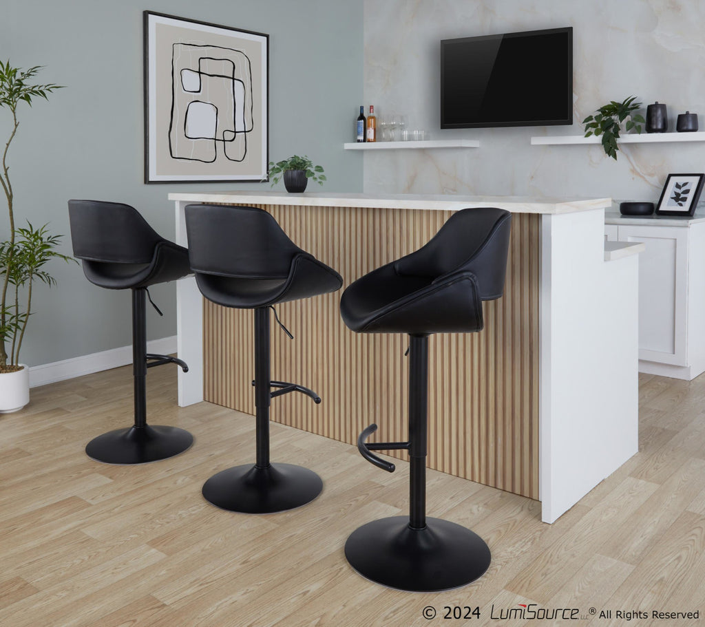Fabrico Adjustable Barstool - Set of 2 - Black Metal, Black PU