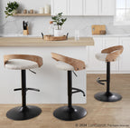 Grotto Adjustable Barstool - Set of 3 - Black Metal, Whitewashed Wood, Oat Fabric