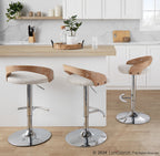Grotto Adjustable Barstool - Set of 3 - Chrome Metal, Whitewashed Wood, Oat Fabric