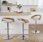 Grotto Adjustable Barstool - Chrome Metal, Whitewashed Wood, Oat Fabric