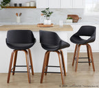 Fabrico 26" Fixed-Height Counter Stool -  Set of 2 - Walnut Wood, Black PU, Black Metal