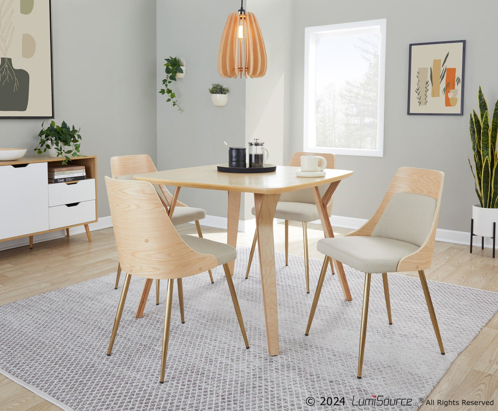 Anabelle Chair - Set of 2 - Gold Metal, Natural Wood, Cream Fabric