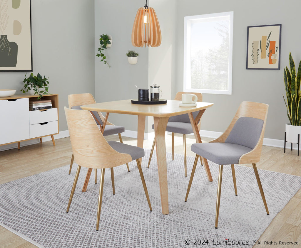 Anabelle Chair - Set of 2 - Gold Metal, Natural Wood, Grey Fabric