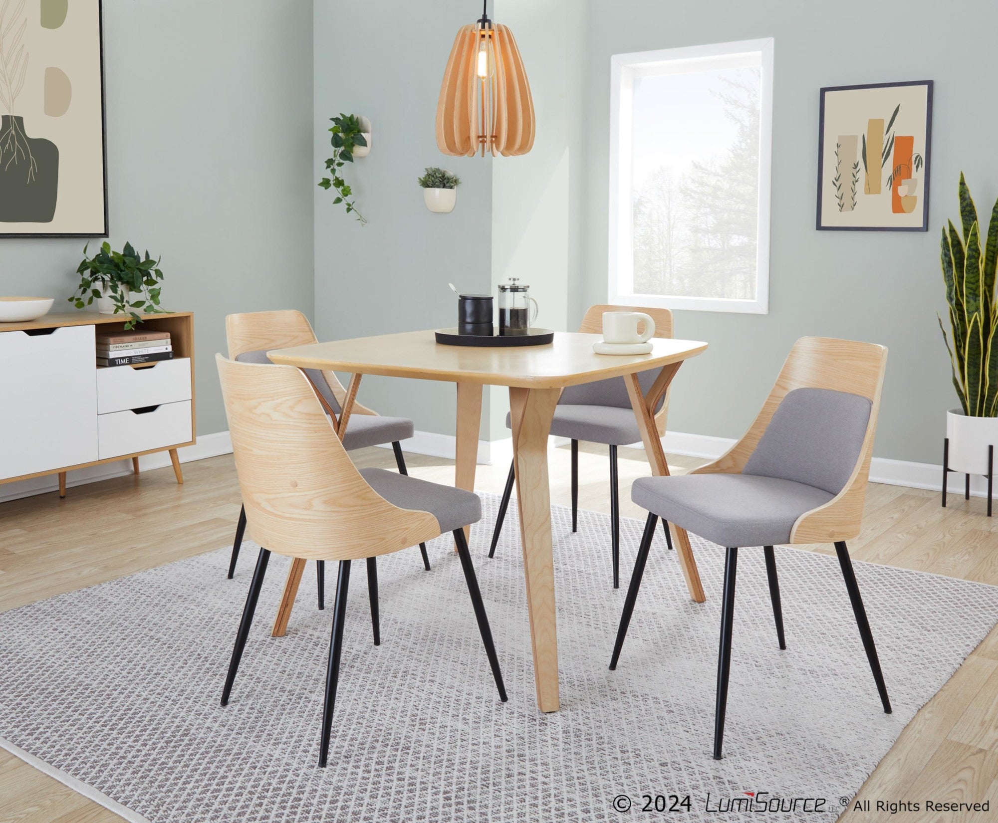 Anabelle Chair - Set of 2 - Black Metal, Natural Wood, Grey Fabric