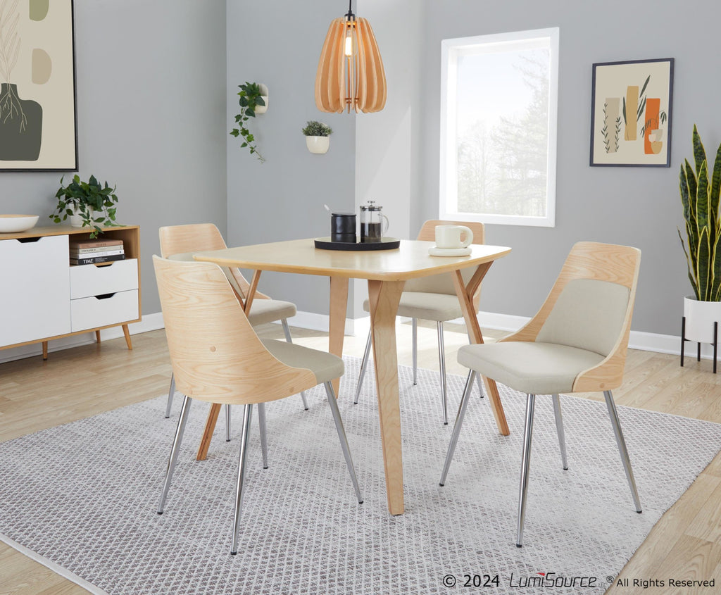 Anabelle Chair - Set of 2 - Chrome Metal, Natural Wood, Cream Fabric