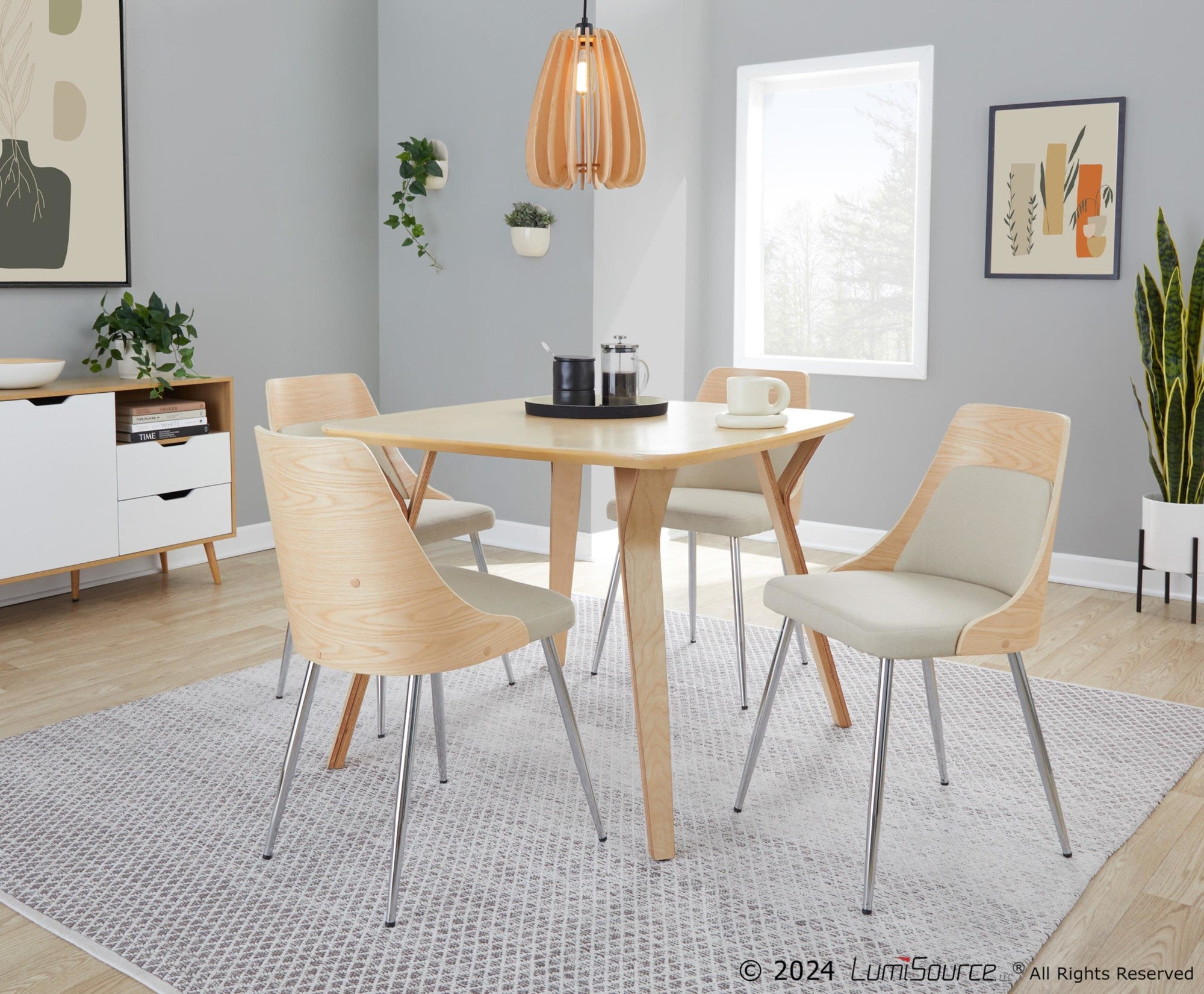 Anabelle Chair - Set of 2 - Chrome Metal, Natural Wood, Cream Fabric