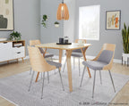 Anabelle Chair - Set of 2 - Chrome Metal, Natural Wood, Grey Fabric