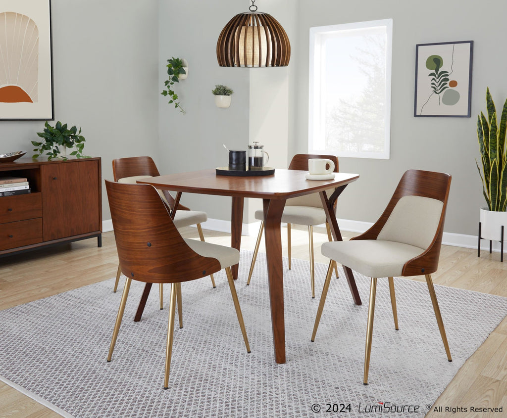 Anabelle Chair - Set of 2 - Gold Metal, Walnut Wood, Cream Fabric