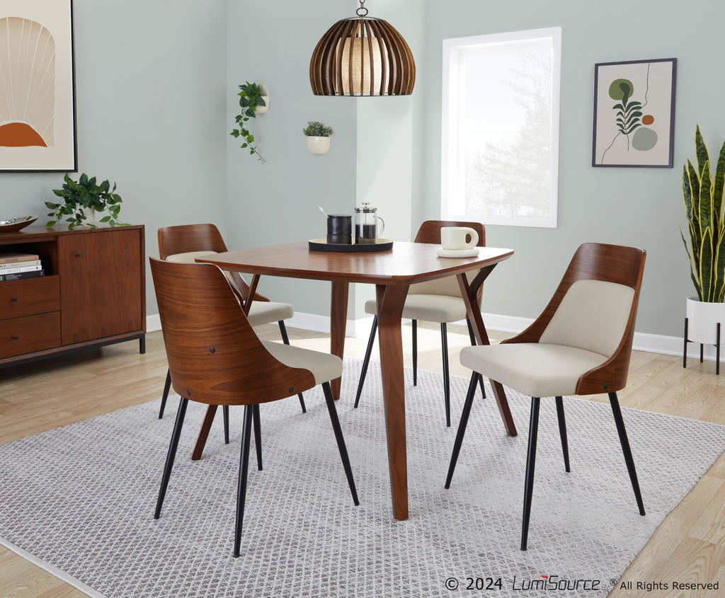 Anabelle Chair - Set of 2 - Black Metal, Walnut Wood, Cream Fabric