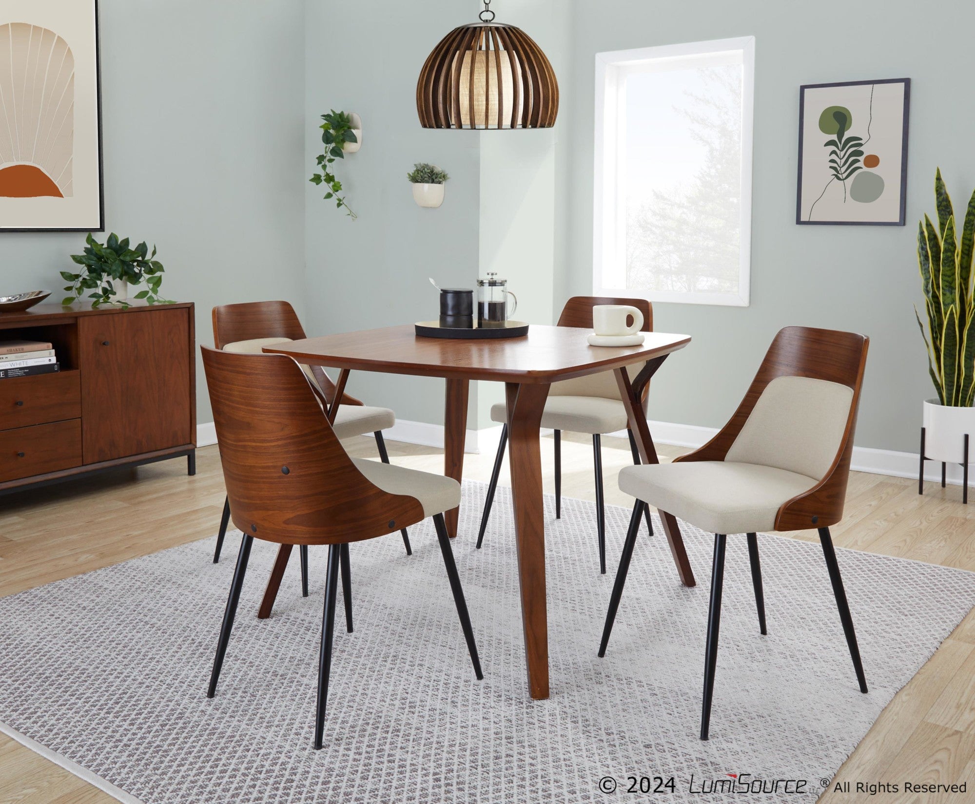 Anabelle Chair - Set of 2 - Black Metal, Walnut Wood, Cream Fabric