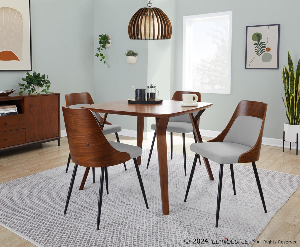 Anabelle Chair - Set of 2 - Black Metal, Walnut Wood, Grey Fabric