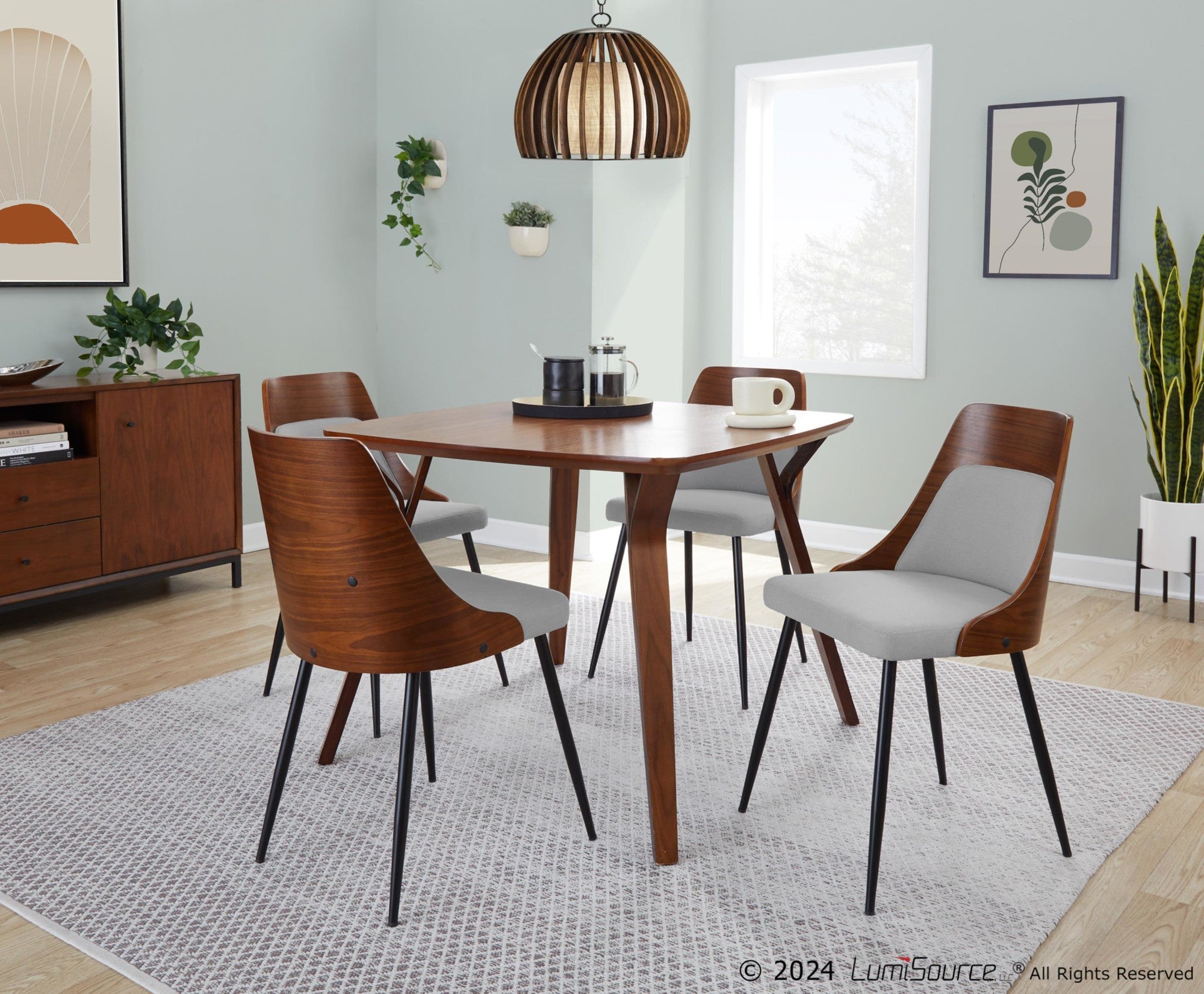Anabelle Chair - Set of 2 - Black Metal, Walnut Wood, Grey Fabric
