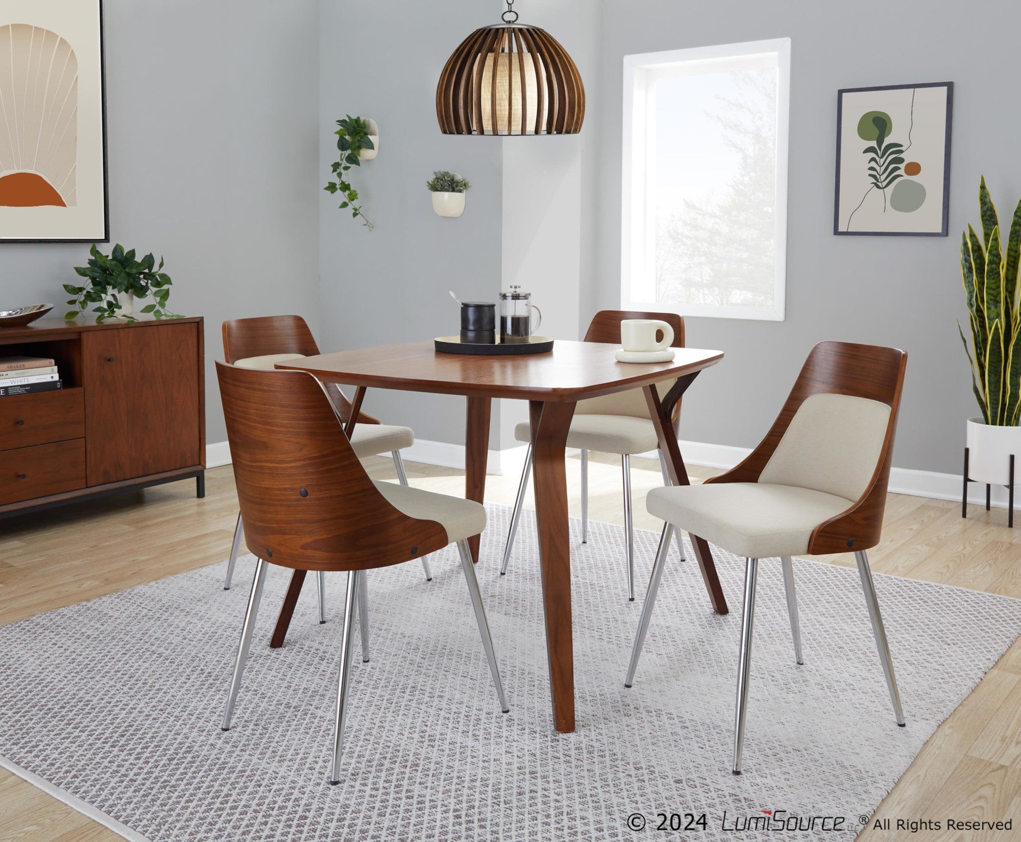 Anabelle Chair - Set of 2 - Chrome Metal, Walnut Wood, Cream Fabric